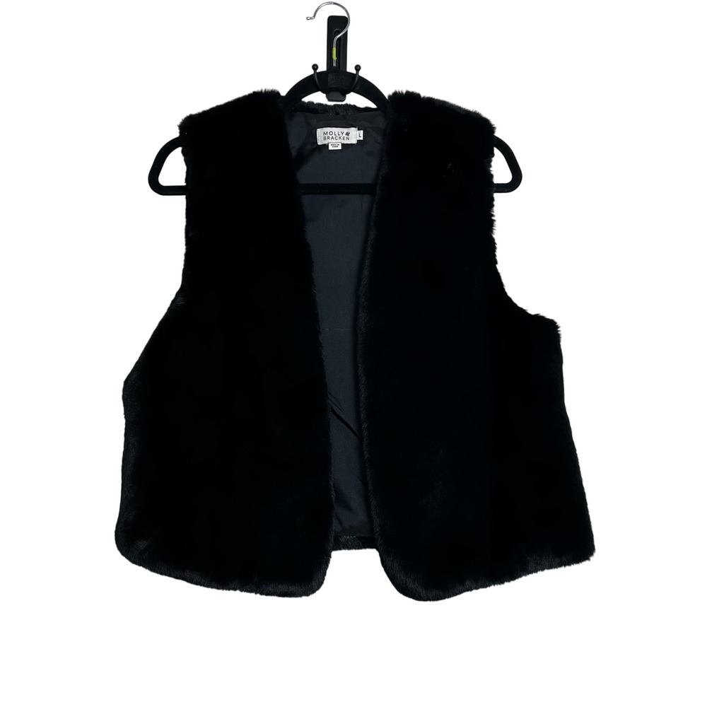 Molly Bracken Black Faux‎ Fur Vest Women's Size Large Sleeveless Gilet Outerwear